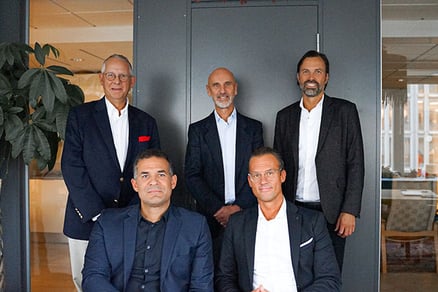 Standing: Board Members Jan Wäreby, Pontus Lesse and Peter Carlsson Sitting: Co-founders Farid Lalami and Christer Hernestig